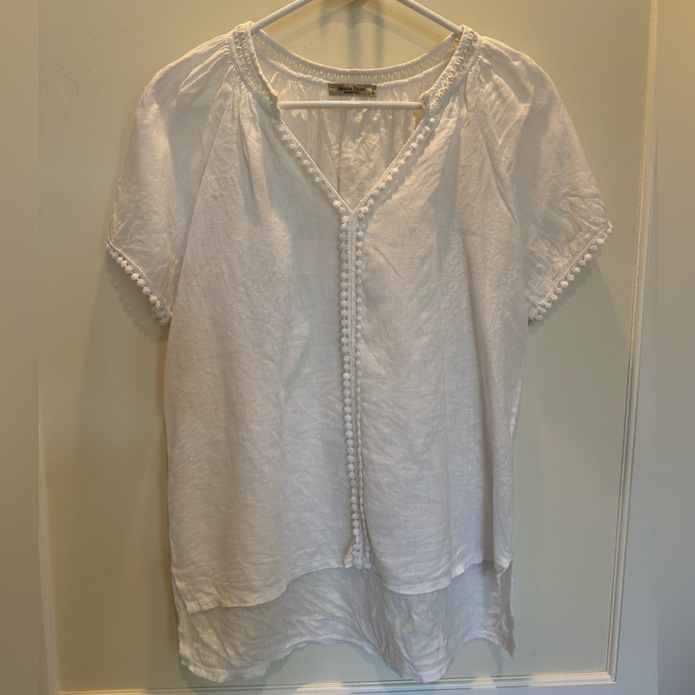 Alessia Pacini White Linen Vneck Top